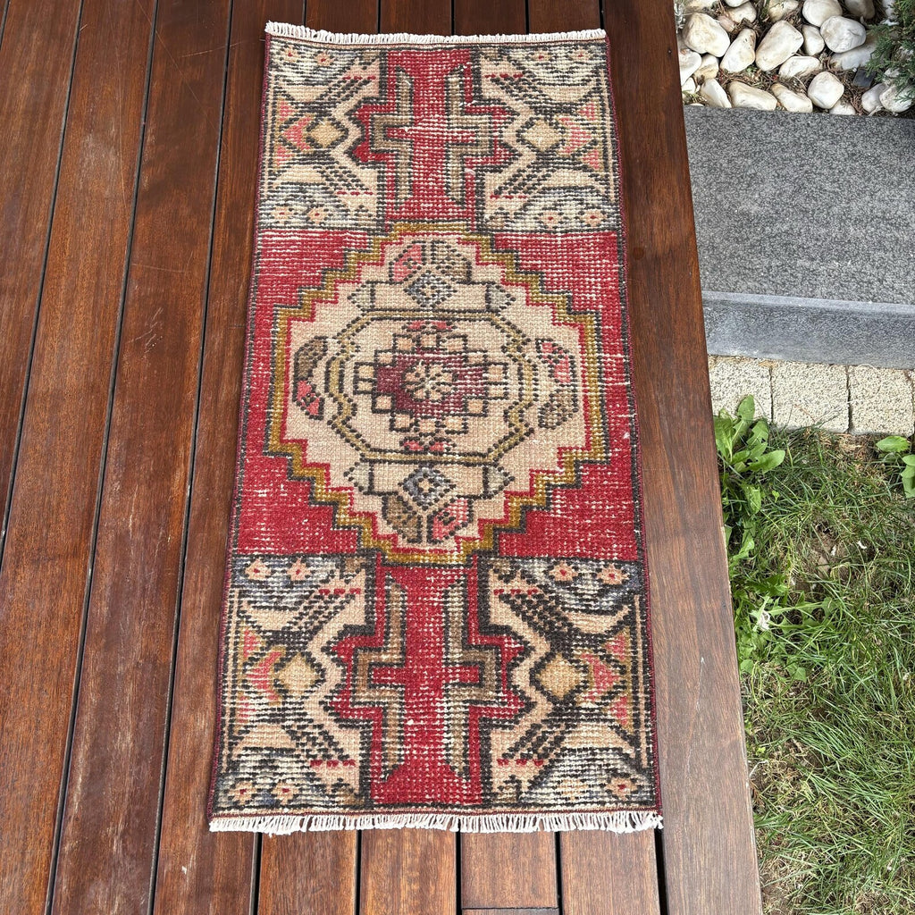 Vintage Turkish Mini Rug 1.4 x 3 ft