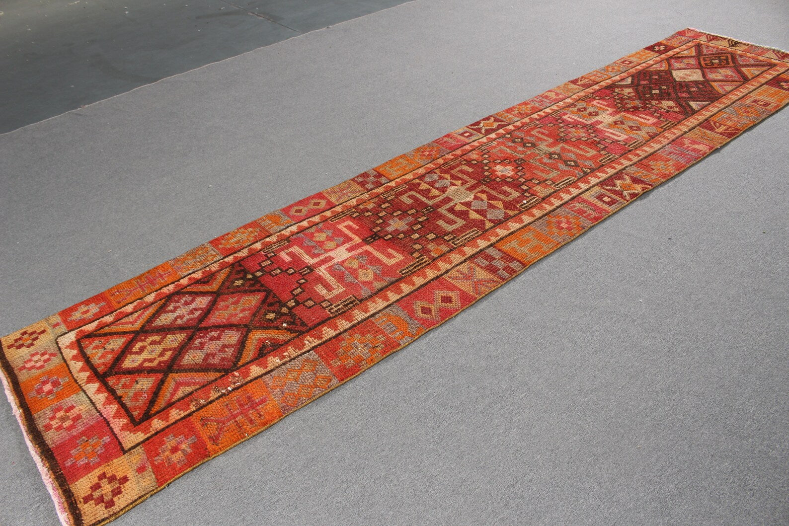 Vintage Turkish Runner Rug 2.6 x 11.7 ft