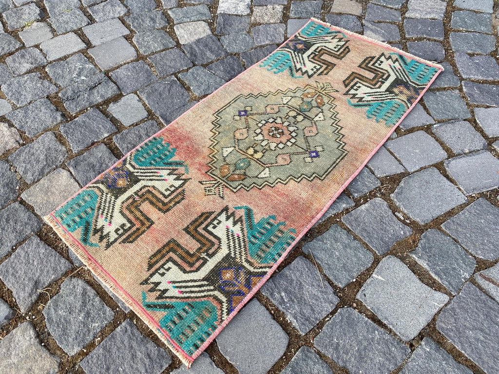 Vintage Turkish Mini Rug 1.3 x 2.8 ft