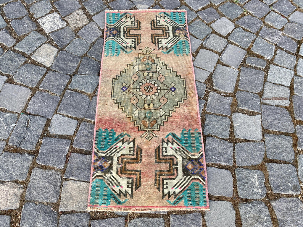 Vintage Turkish Mini Rug 1.3 x 2.8 ft