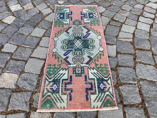 Vintage Turkish Mini Rug 1.3 x 3.1 ft