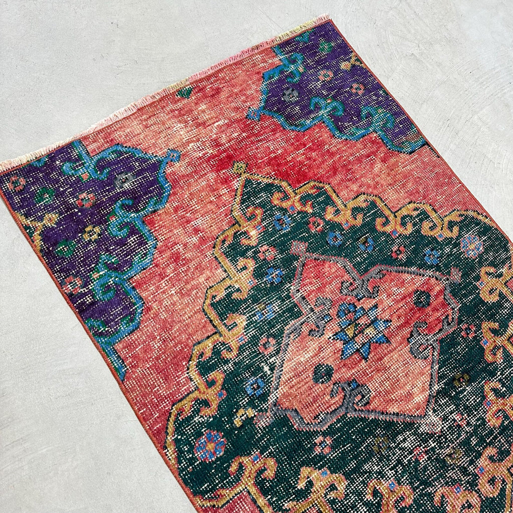 Vintage Turkish Runner Rug 2.4 x 7 ft