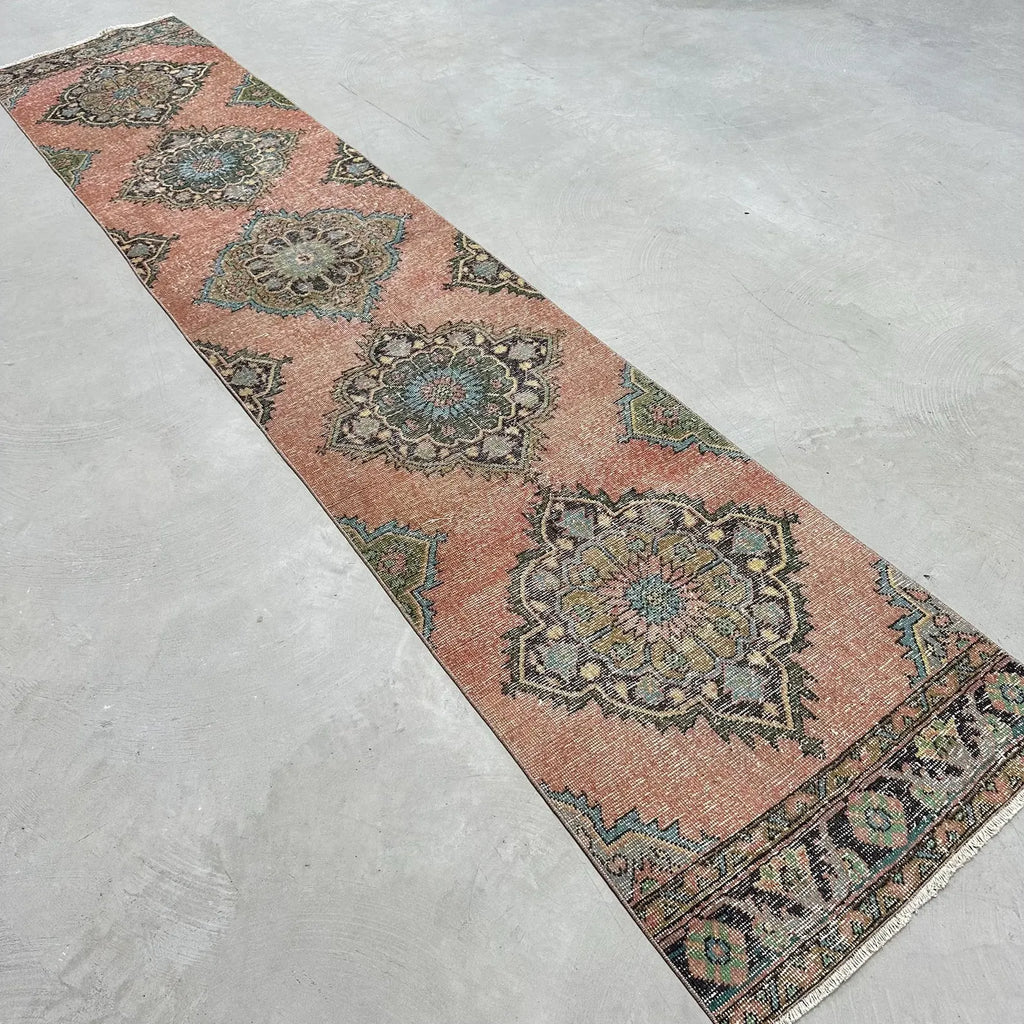 Vintage Turkish Runner Rug 2.5 x 12.4 ft