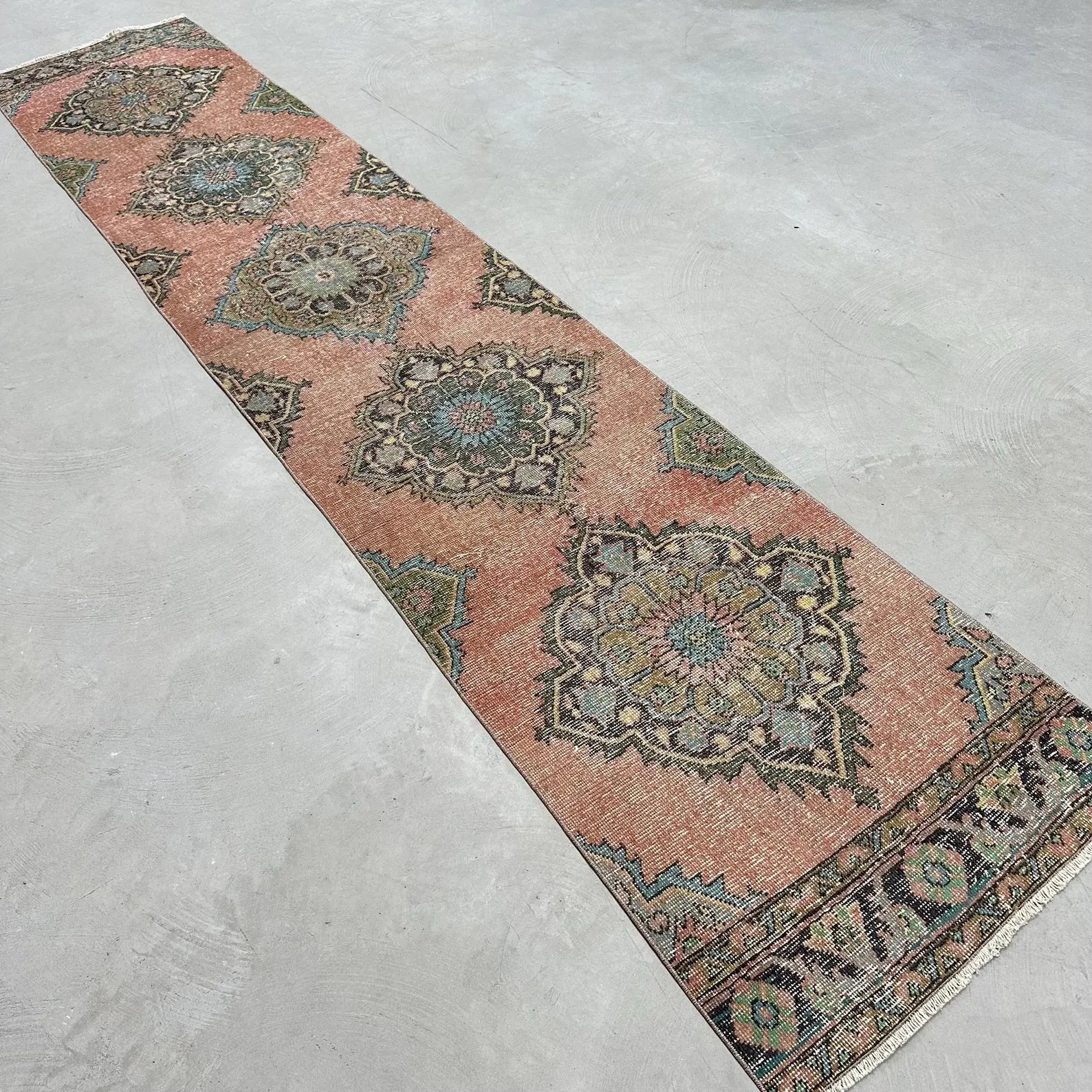 Vintage Turkish Runner Rug 2.5 x 12.4 ft