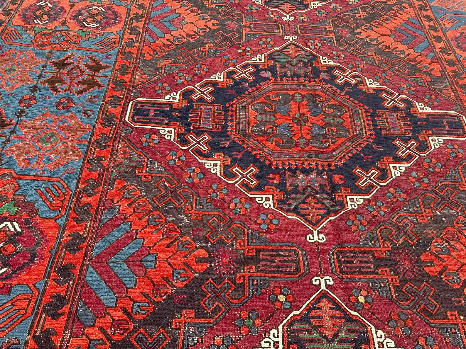 XL Vintage Soumak Accent Area Rug 6.9 x 11.8 ft