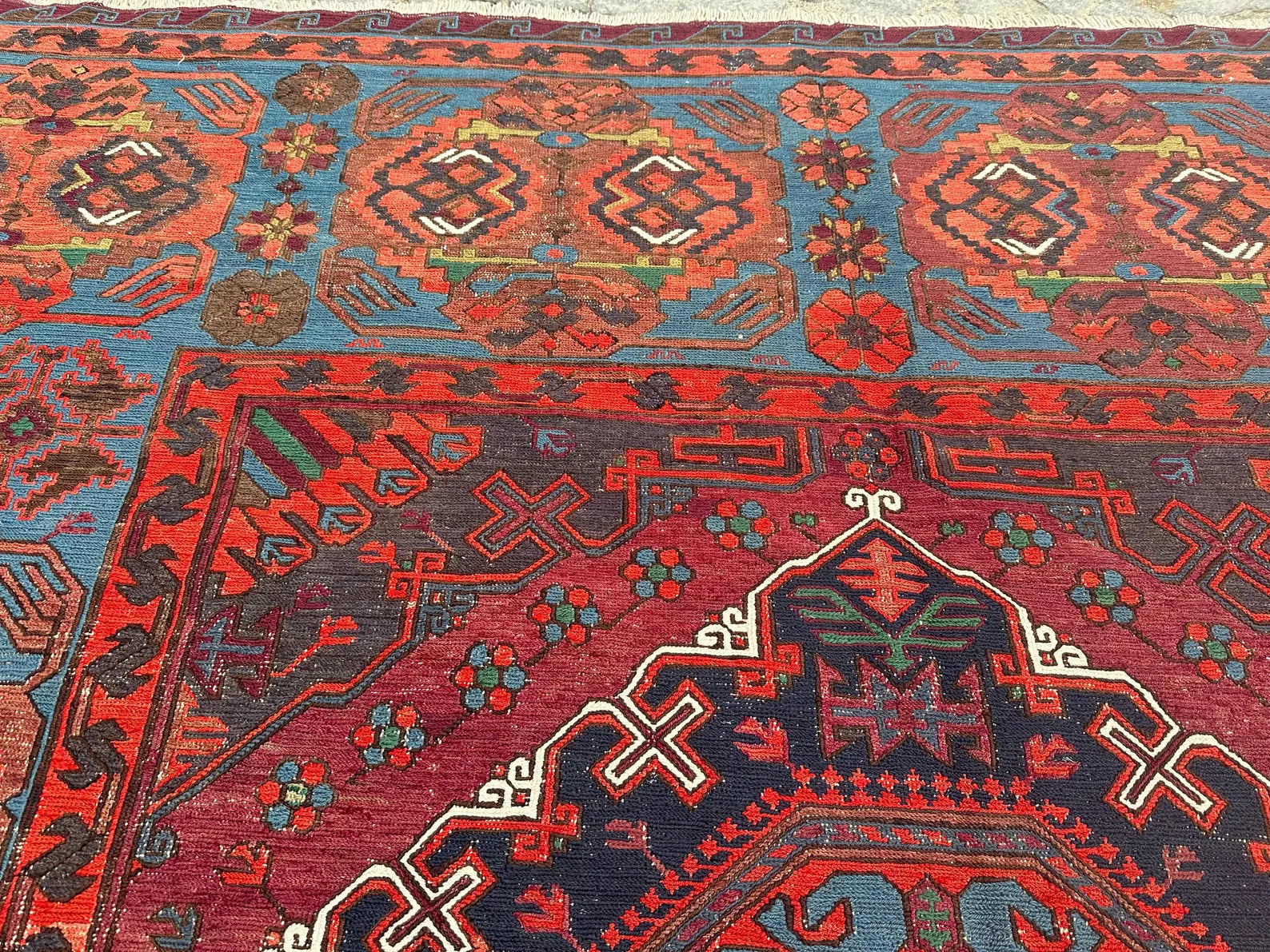 XL Vintage Soumak Accent Area Rug 6.9 x 11.8 ft