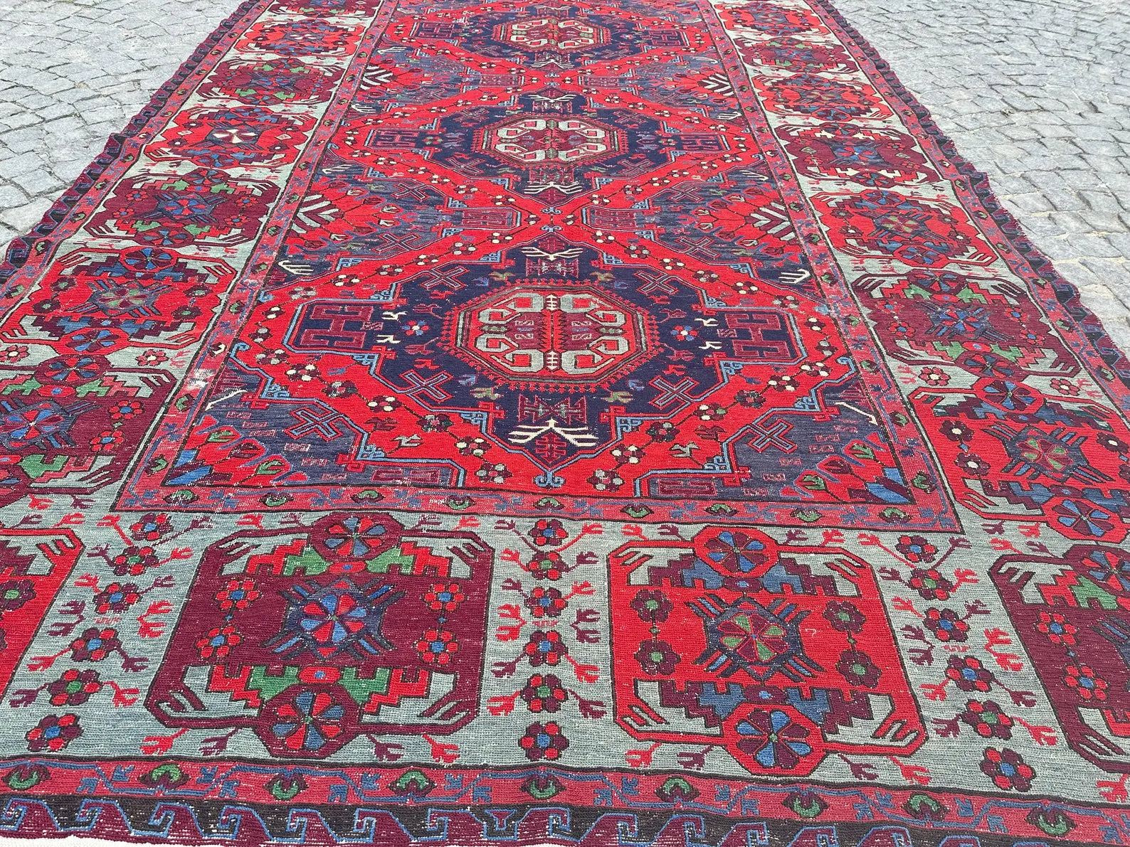 XL Vintage Soumak Accent Area Rug 7.2 x 11.5 ft