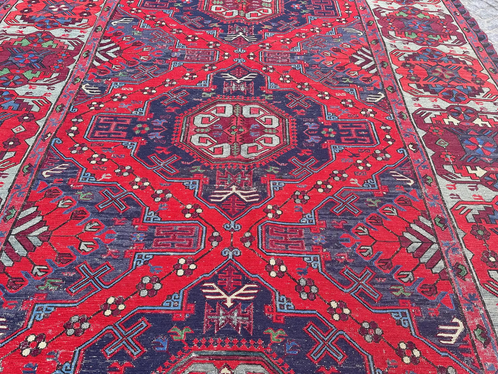 XL Vintage Soumak Accent Area Rug 7.2 x 11.5 ft