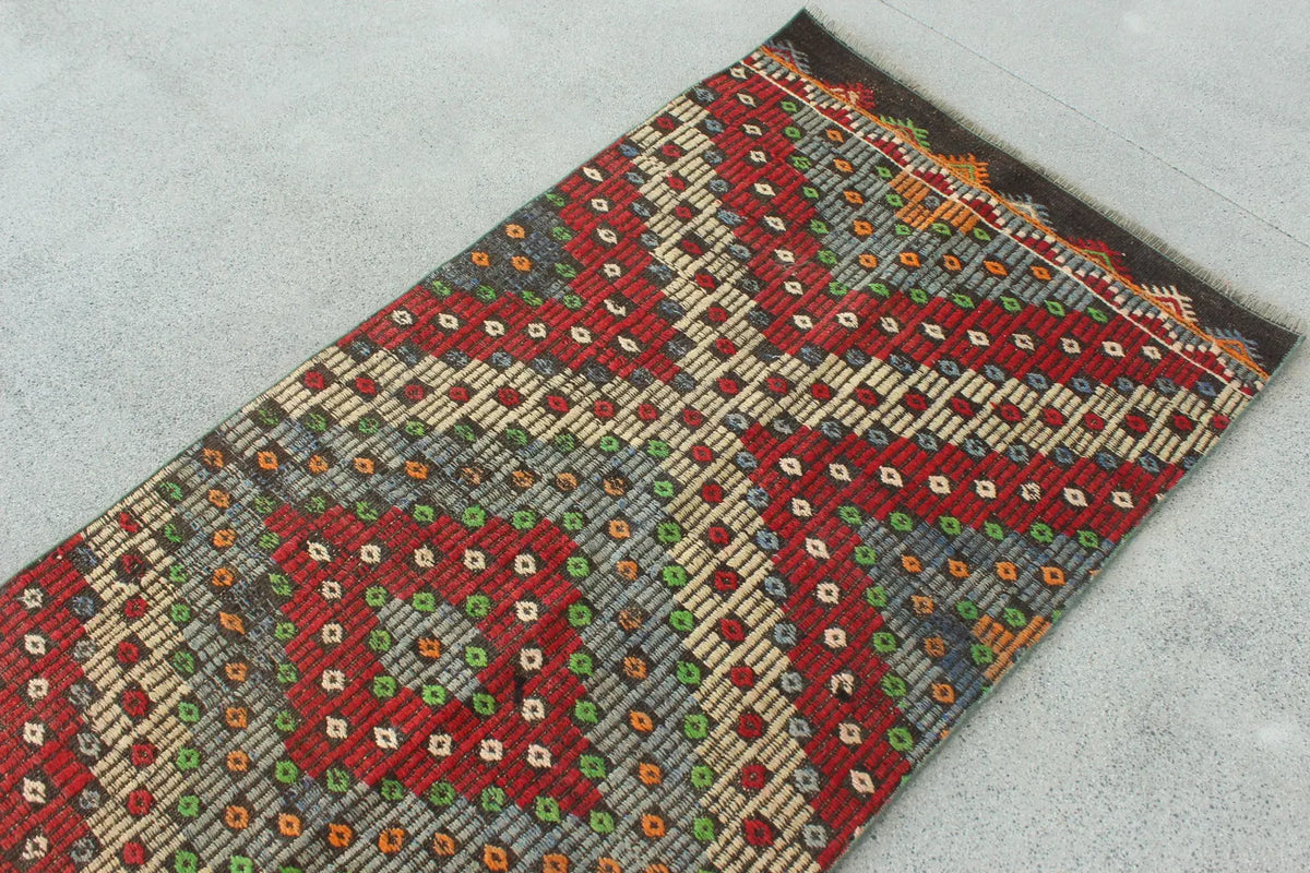 Vintage Turkish Runner Rug 2.6 x 9.4 ft