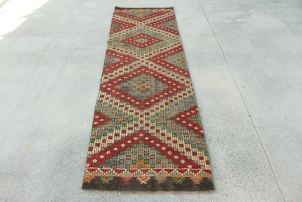 Vintage Turkish Runner Rug 2.6 x 9.4 ft