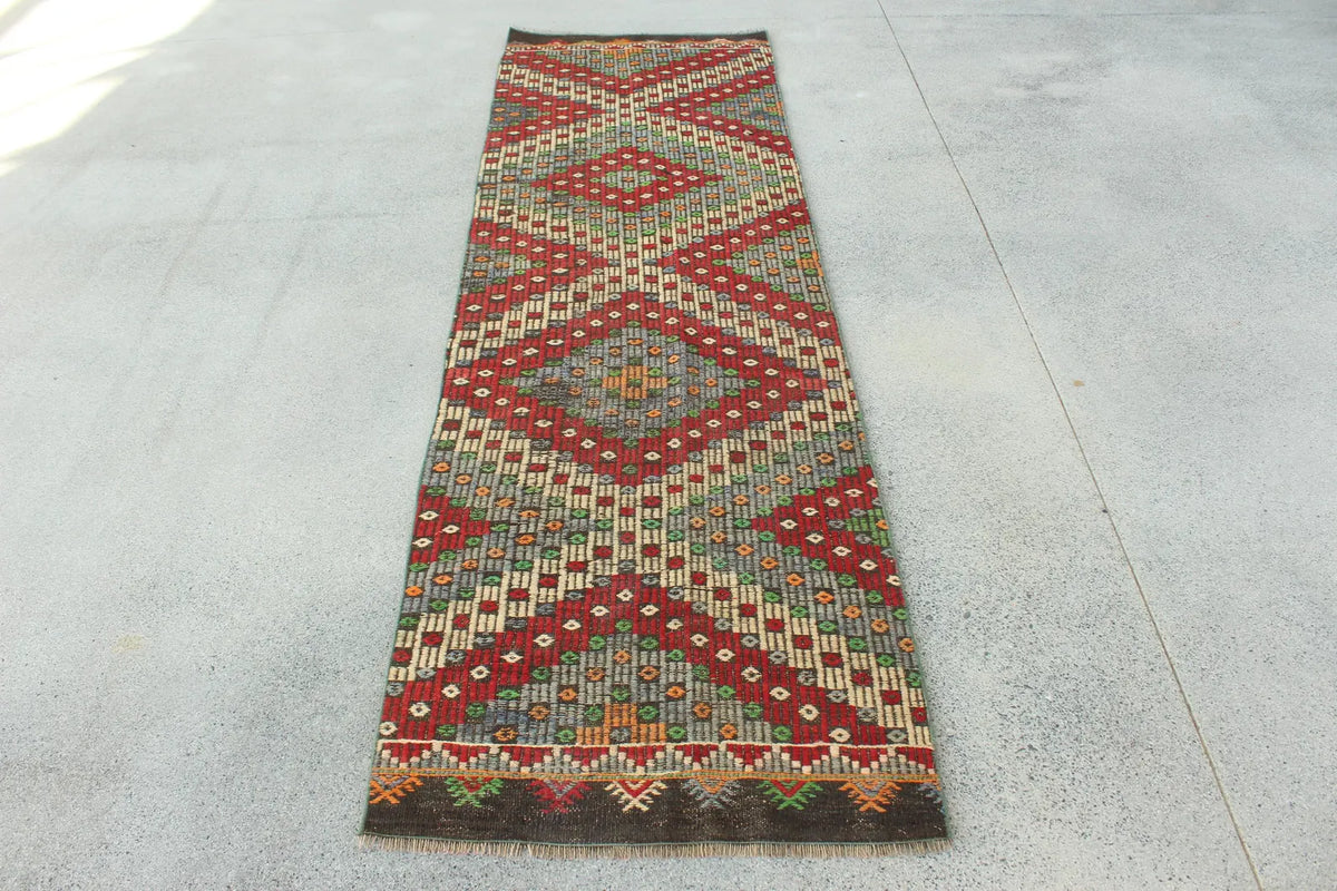 Vintage Turkish Runner Rug 2.6 x 9.4 ft