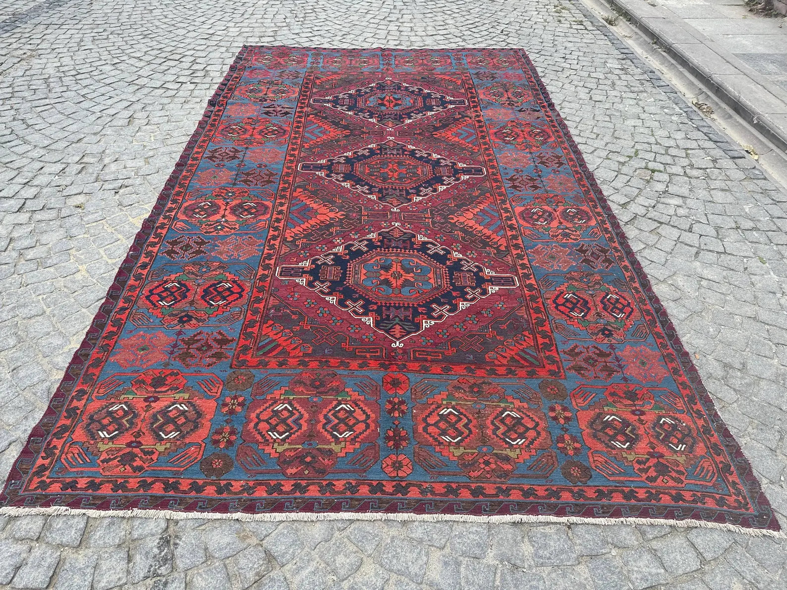 XL Vintage Soumak Accent Area Rug 6.9 x 11.8 ft
