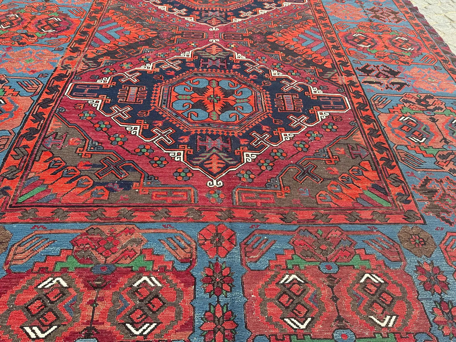 XL Vintage Soumak Accent Area Rug 6.9 x 11.8 ft