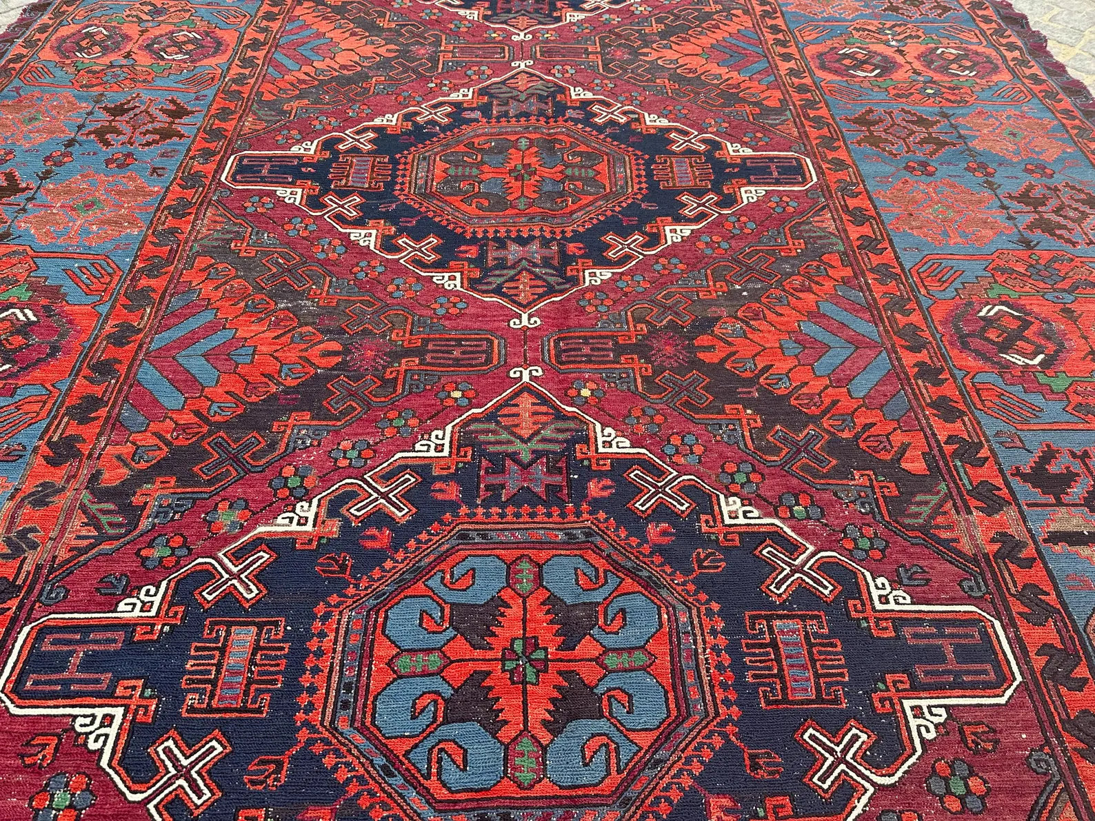 XL Vintage Soumak Accent Area Rug 6.9 x 11.8 ft