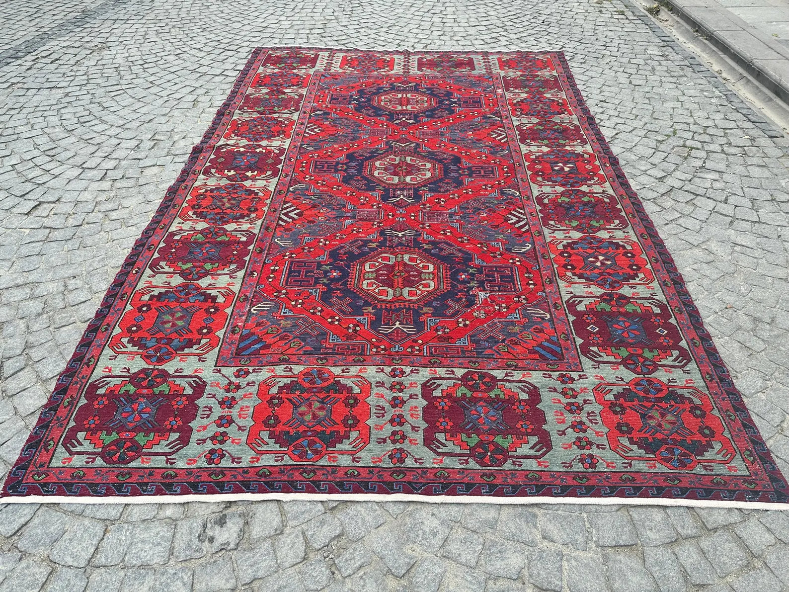 XL Vintage Soumak Accent Area Rug 7.2 x 11.5 ft