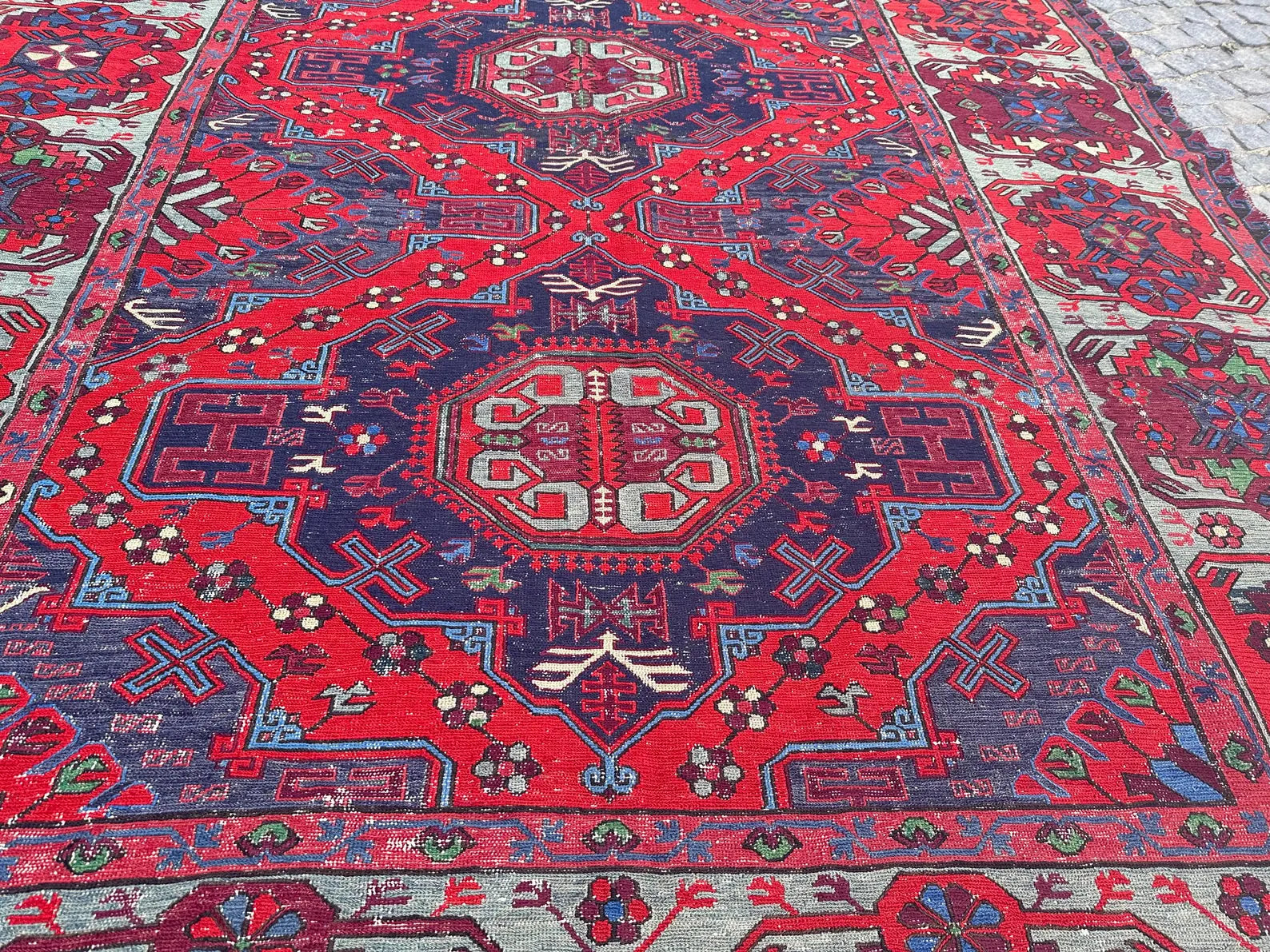 XL Vintage Soumak Accent Area Rug 7.2 x 11.5 ft