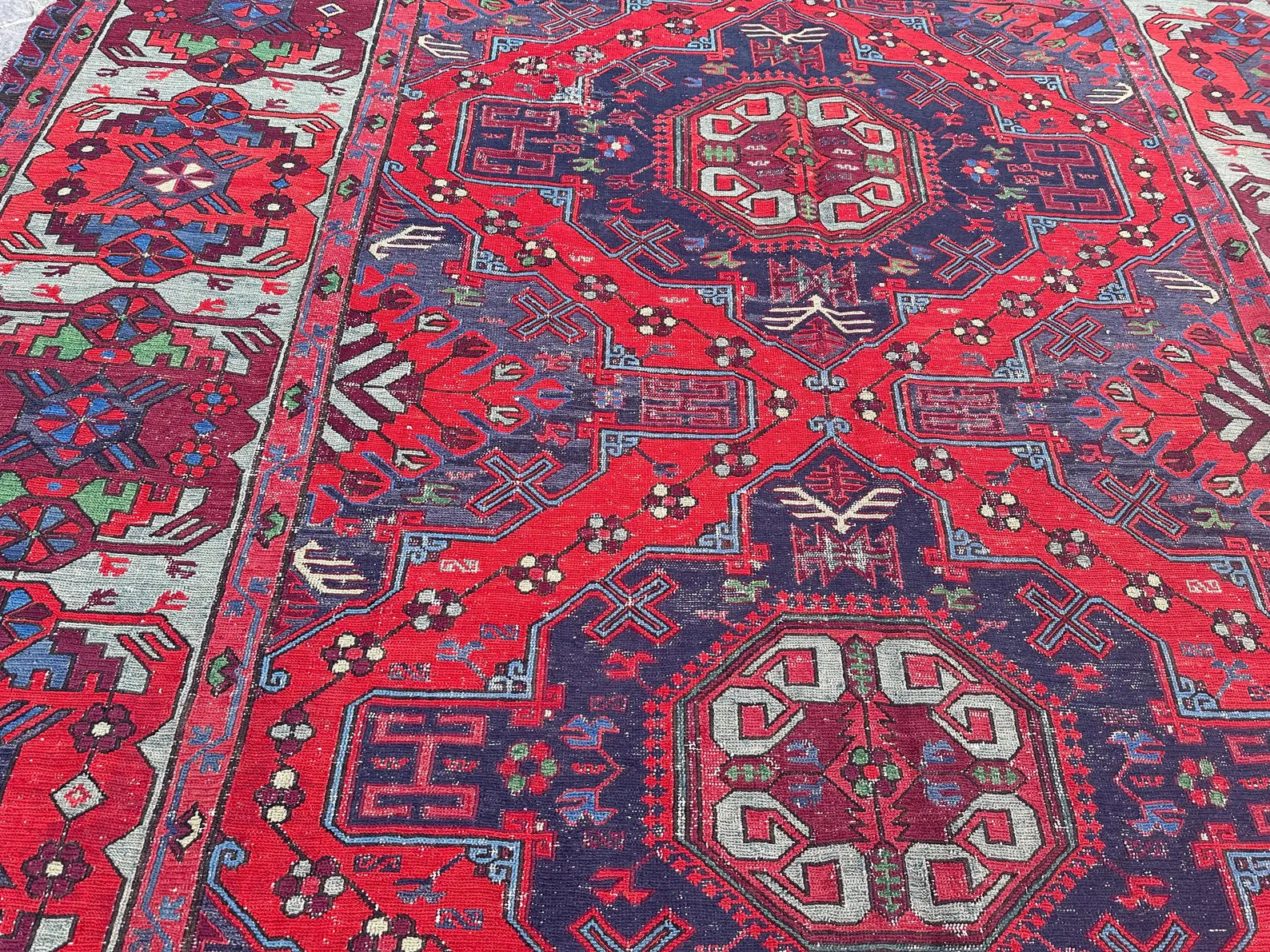 XL Vintage Soumak Accent Area Rug 7.2 x 11.5 ft