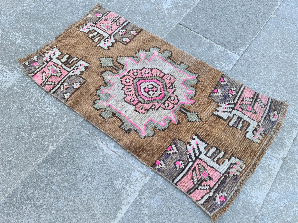 Vintage Turkish Mini Rug 1.4 x 2.9 ft