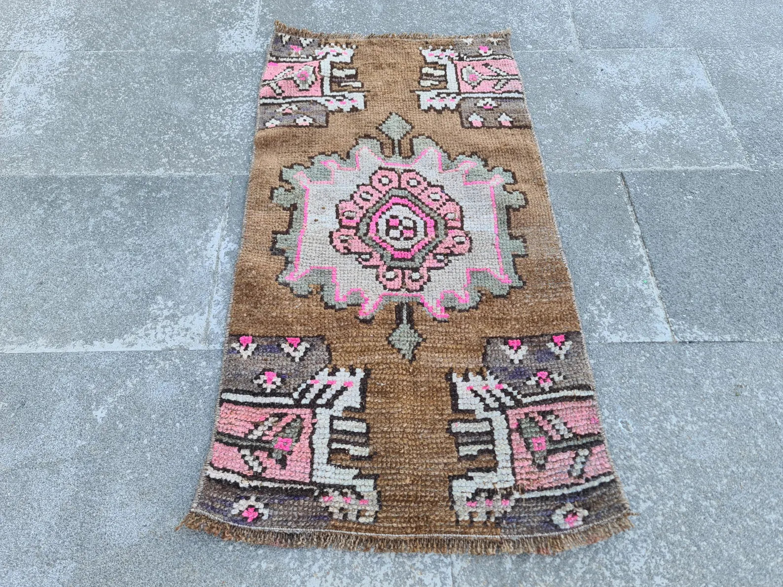 Vintage Turkish Mini Rug 1.4 x 2.9 ft