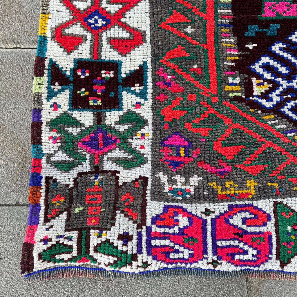 Vintage Turkish Runner Rug 3.5 x 7.4 ft