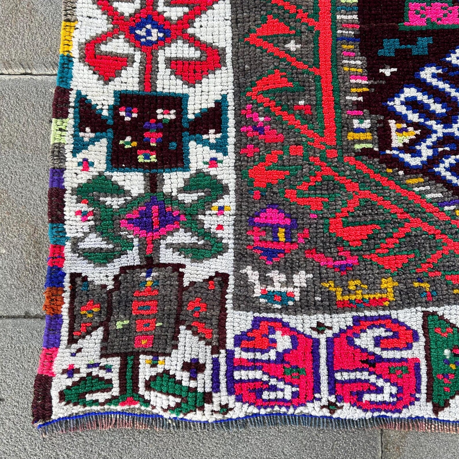 Vintage Turkish Runner Rug 3.5 x 7.4 ft