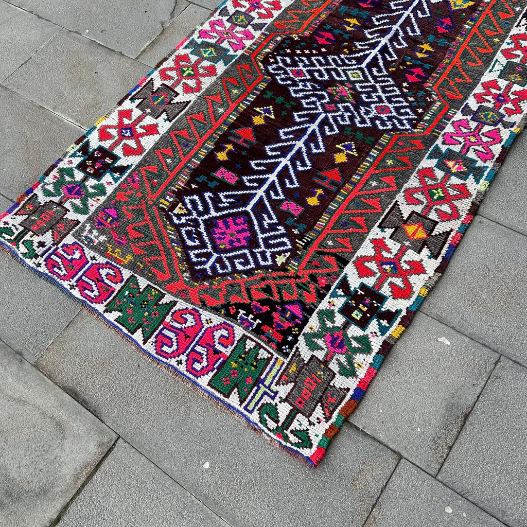 Vintage Turkish Runner Rug 3.5 x 7.4 ft