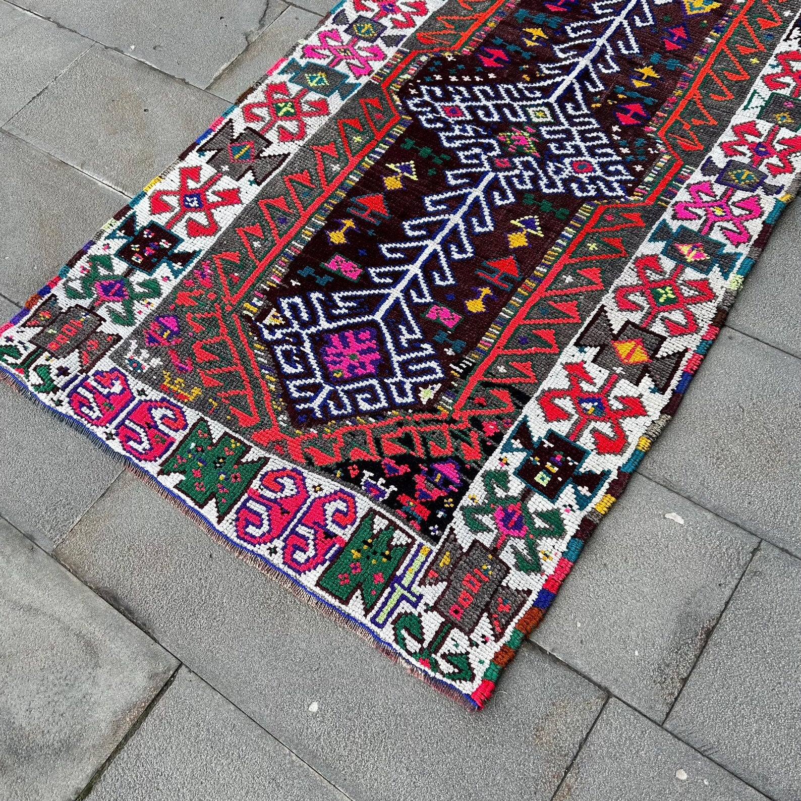 Vintage Turkish Runner Rug 3.5 x 7.4 ft