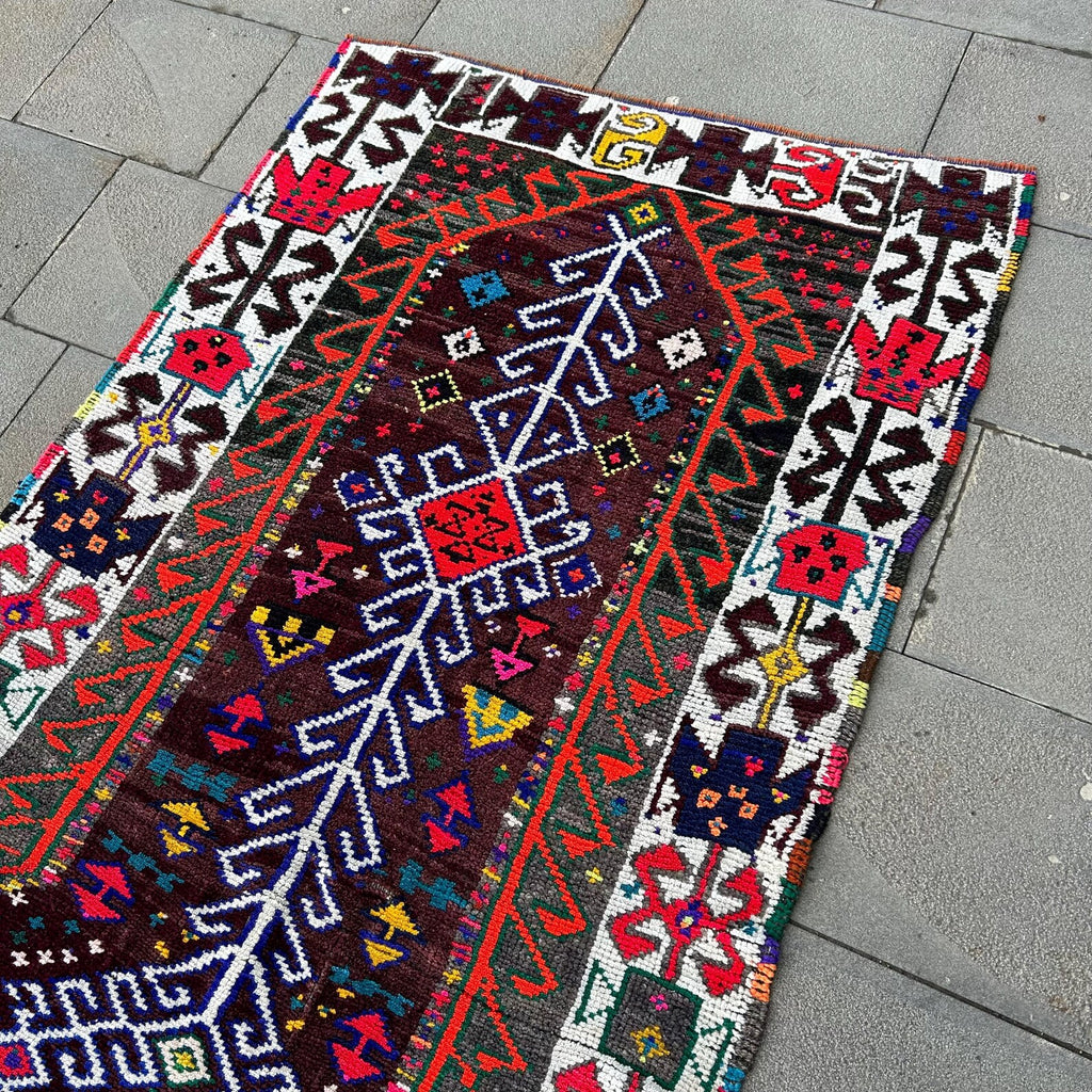 Vintage Turkish Runner Rug 3.5 x 7.4 ft