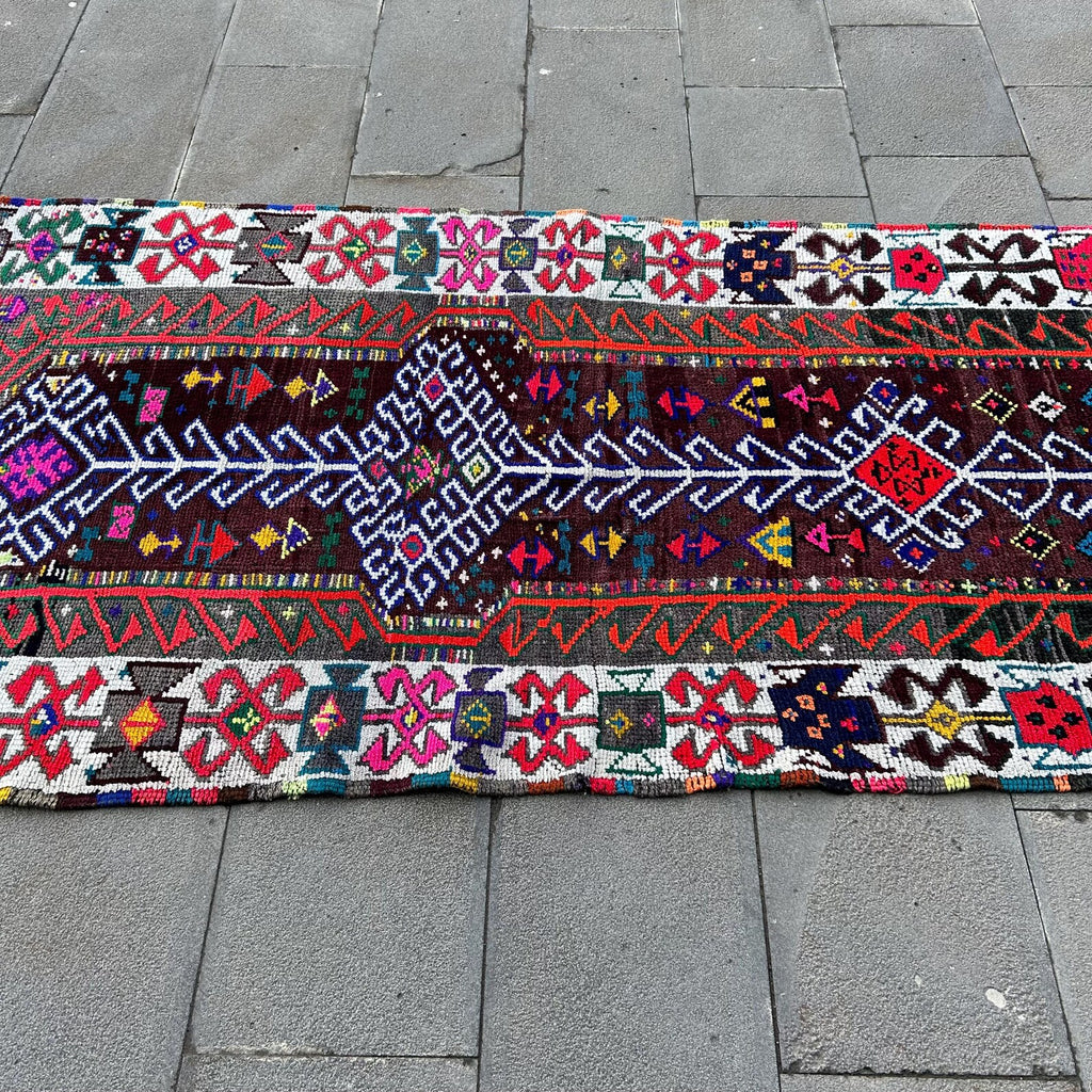 Vintage Turkish Runner Rug 3.5 x 7.4 ft