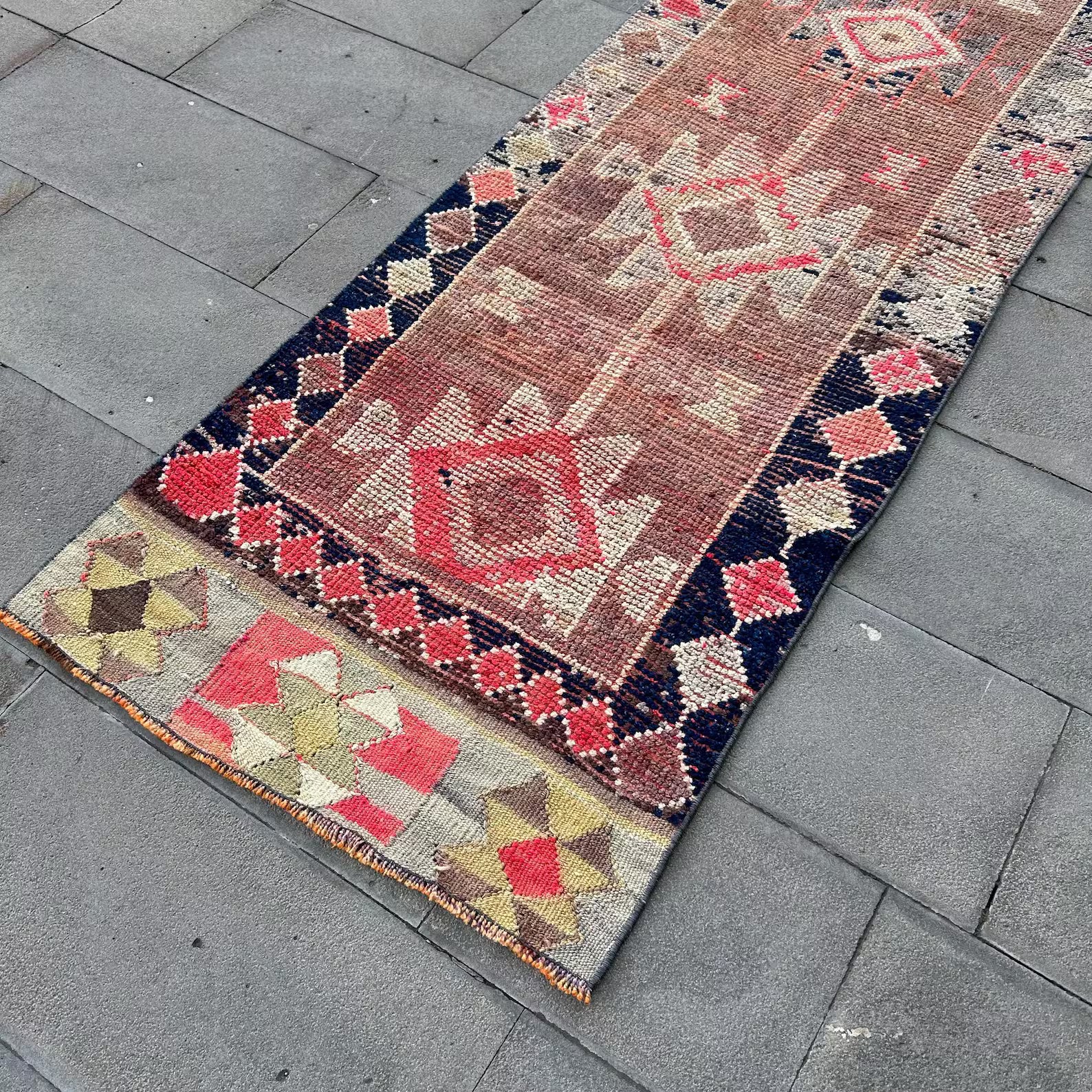 Vintage Turkish Runner Rug 2.8 x 10.7 ft