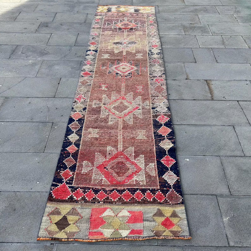 Vintage Turkish Runner Rug 2.8 x 10.7 ft