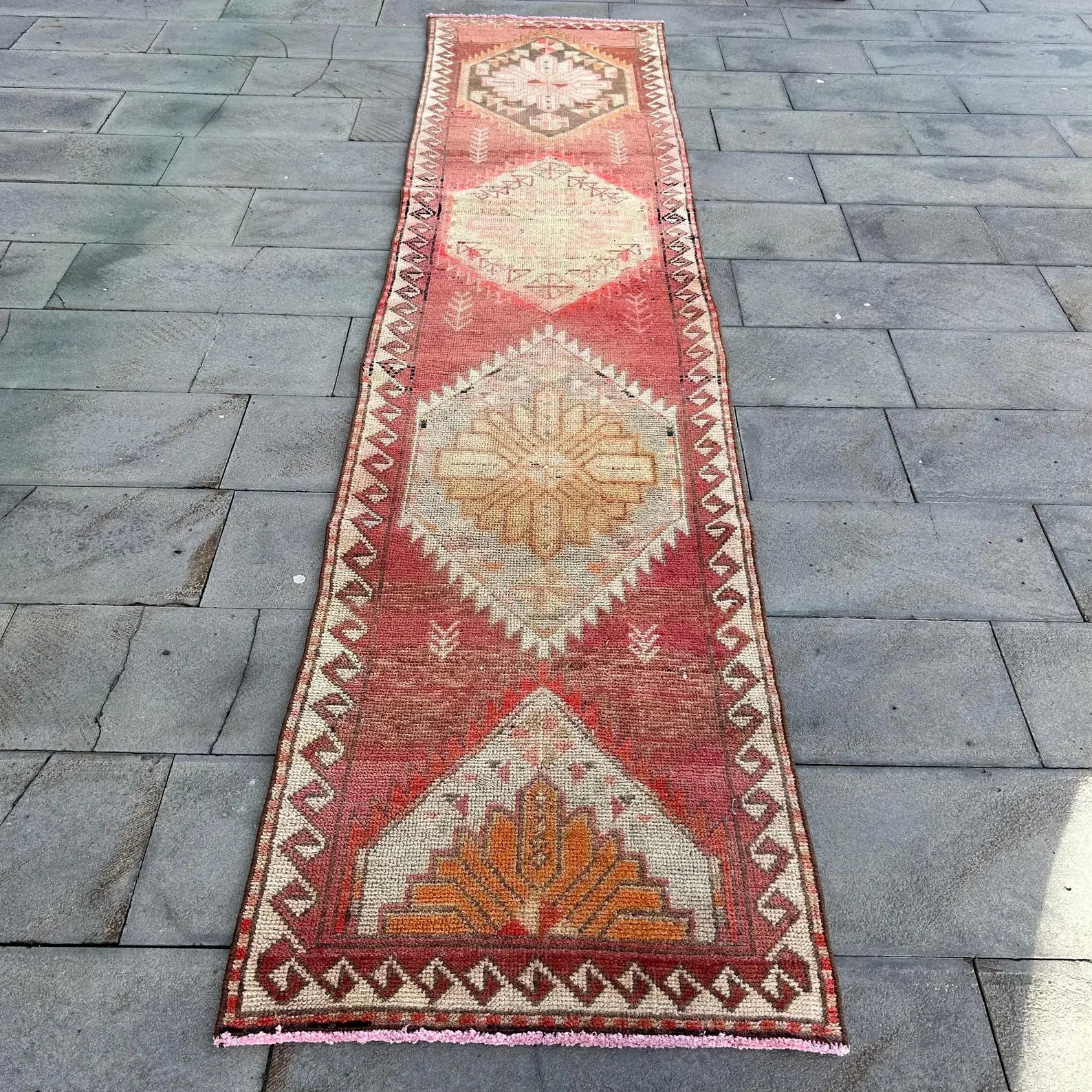 Vintage Turkish Runner Rug 2.6 x 11.6 ft