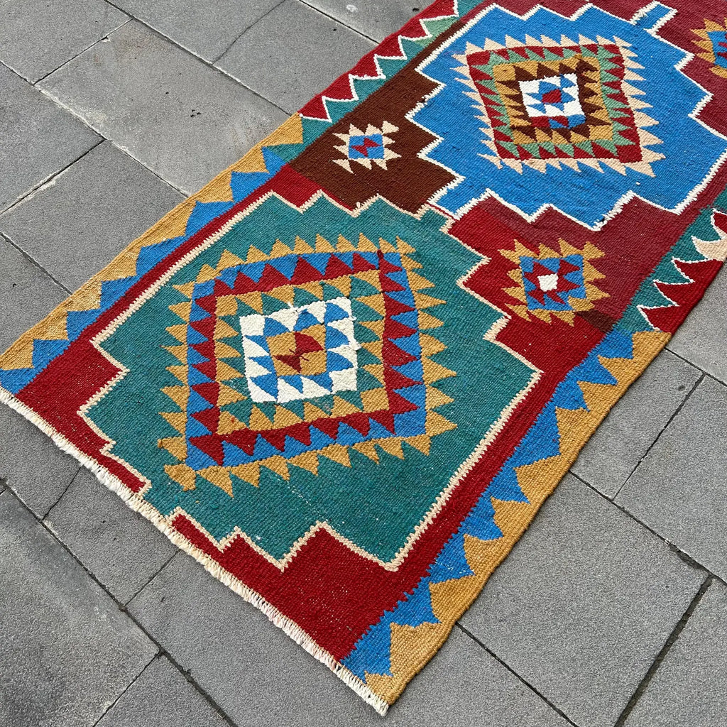 Vintage Turkish Runner Rug 2.9 x 10.3 ft