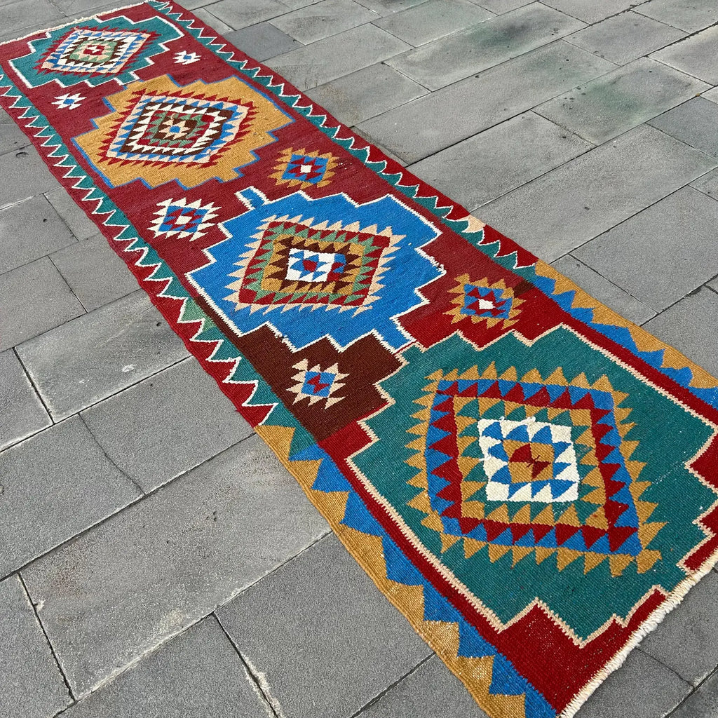 Vintage Turkish Runner Rug 2.9 x 10.3 ft