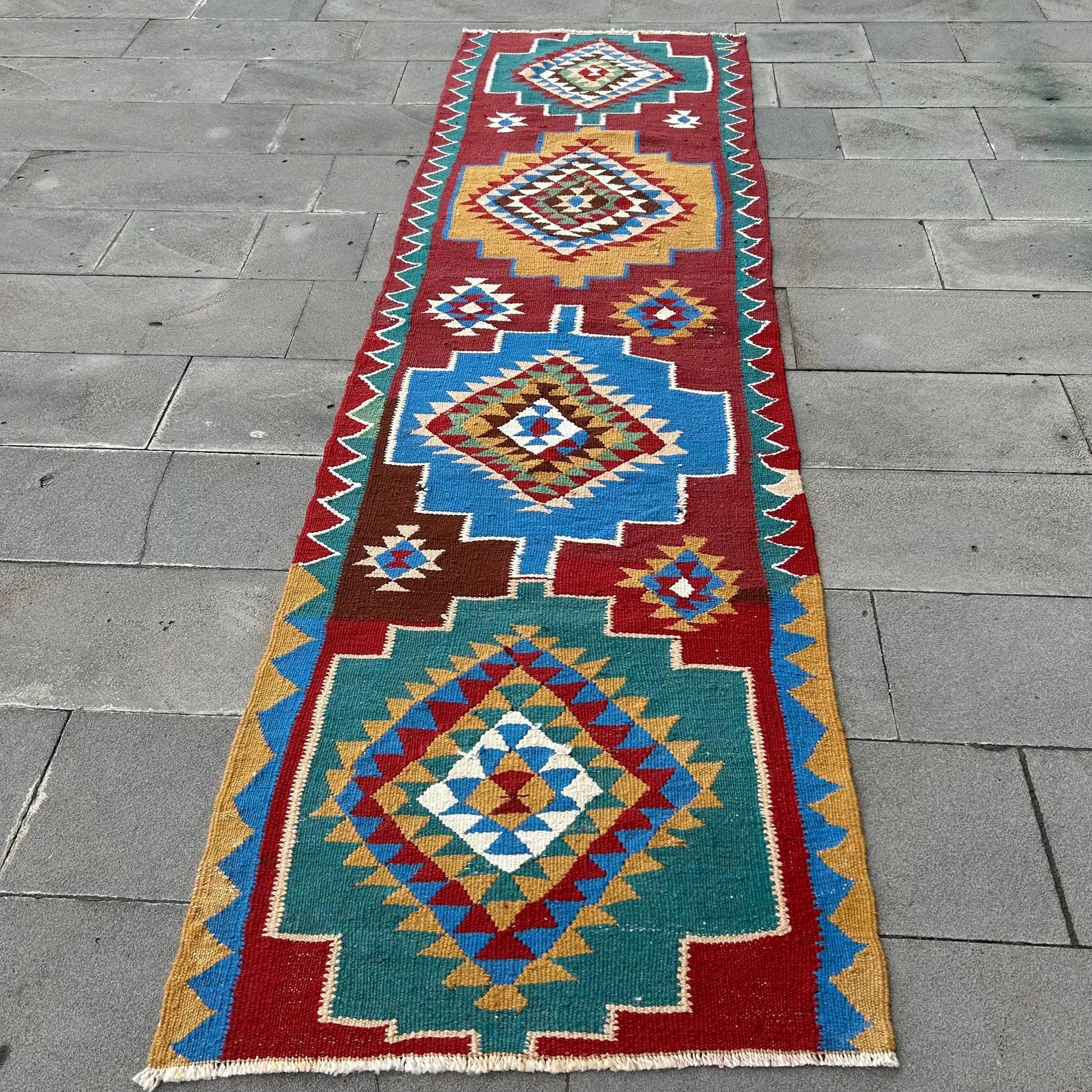 Vintage Turkish Runner Rug 2.9 x 10.3 ft
