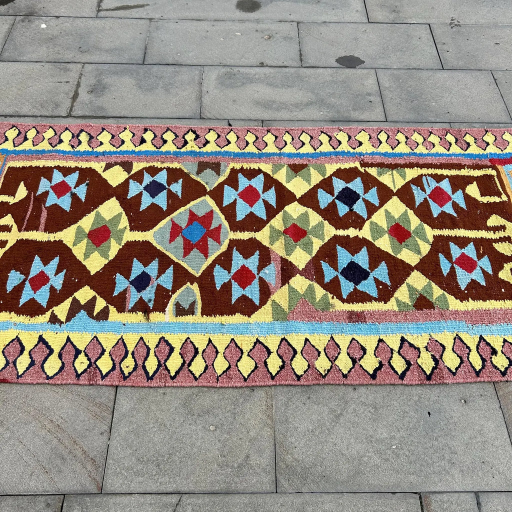 Vintage Turkish Runner Rug 3.1 x 9.9 ft