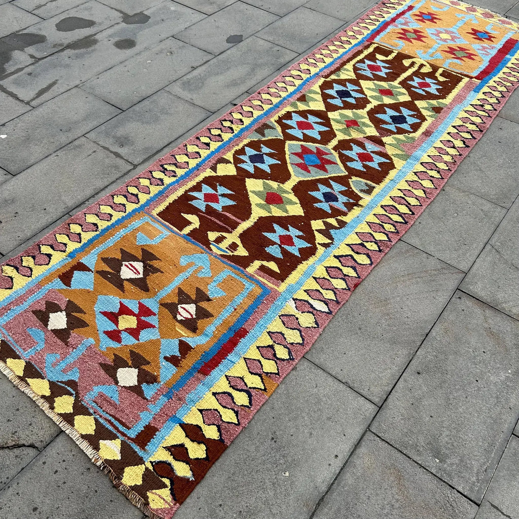 Vintage Turkish Runner Rug 3.1 x 9.9 ft