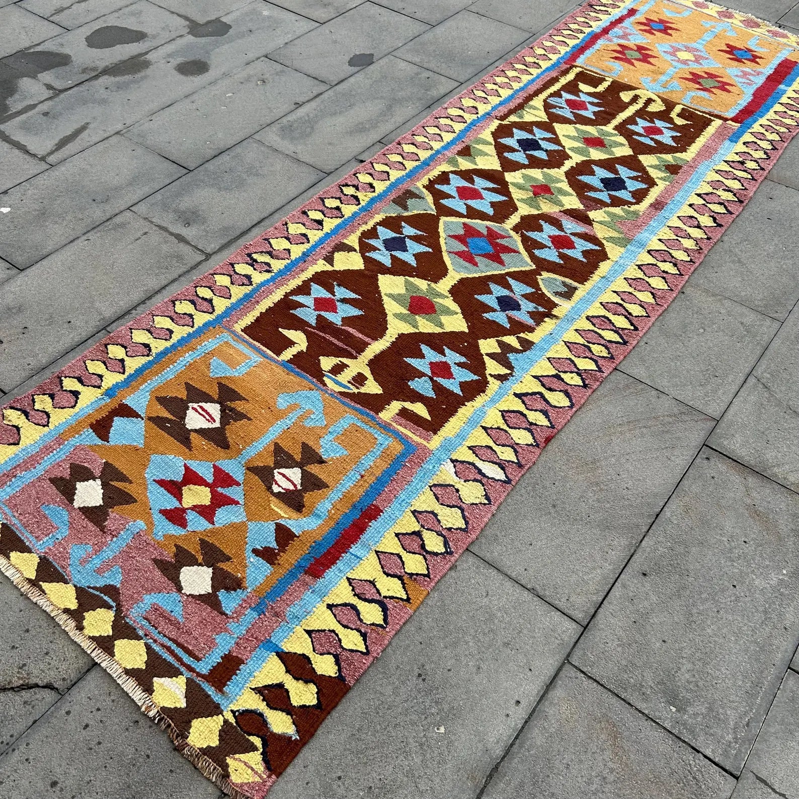 Vintage Turkish Runner Rug 3.1 x 9.9 ft