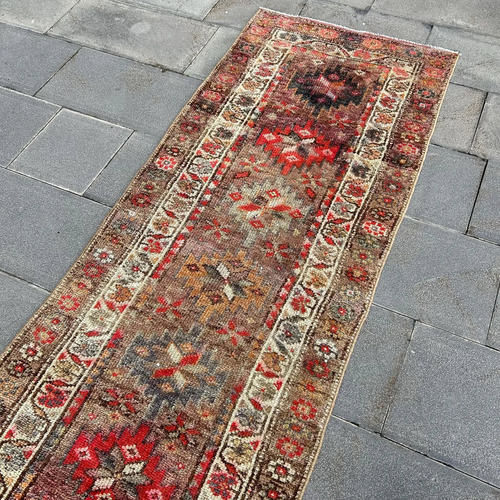Vintage Turkish Runner Rug 2.6 x 12.5 ft