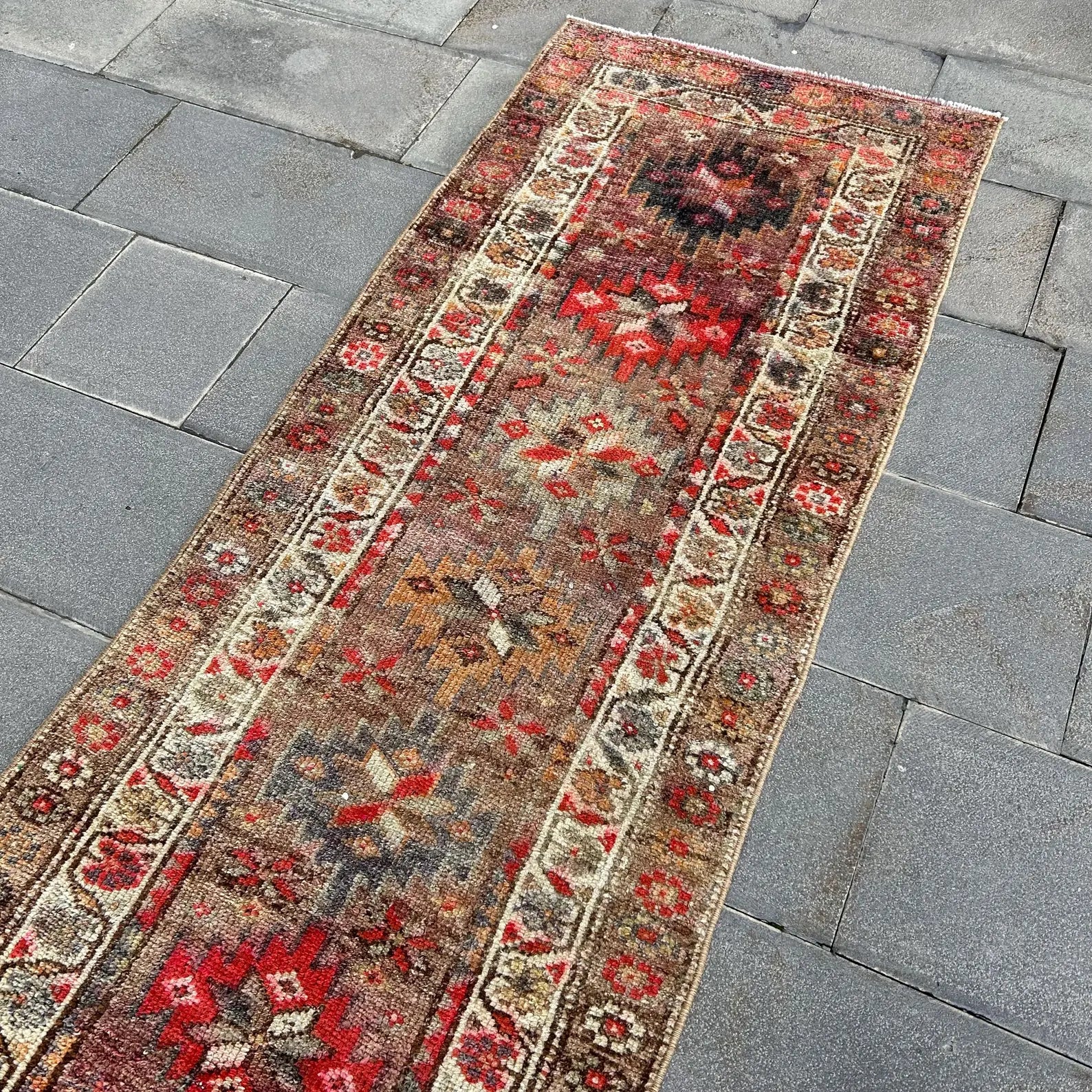 Vintage Turkish Runner Rug 2.6 x 12.5 ft