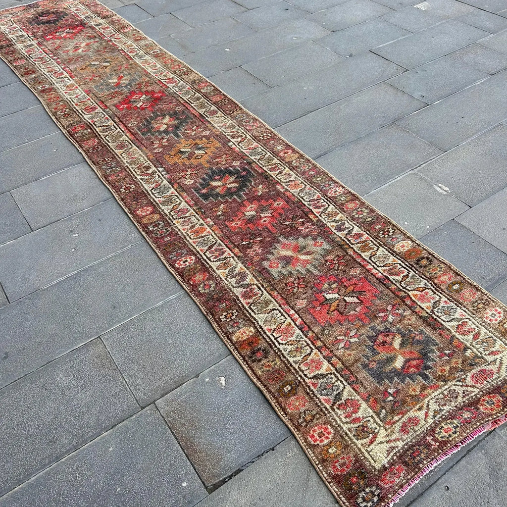 Vintage Turkish Runner Rug 2.6 x 12.5 ft