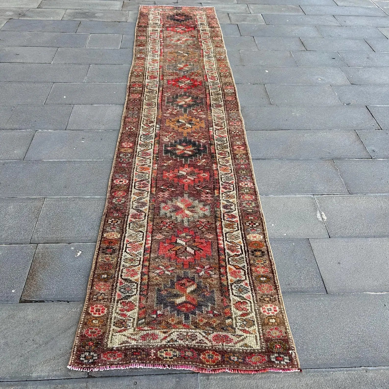 Vintage Turkish Runner Rug 2.6 x 12.5 ft