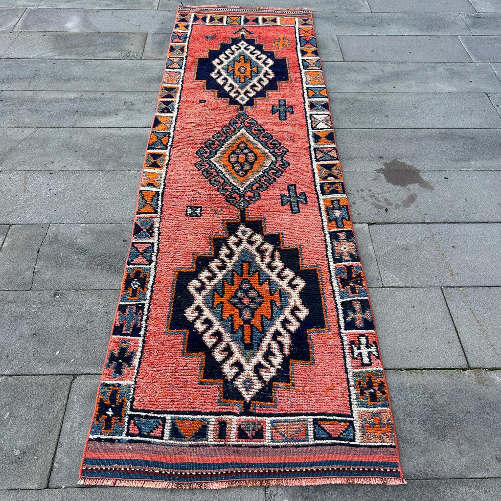 Vintage Turkish Runner Rug 2.7 x 9ft