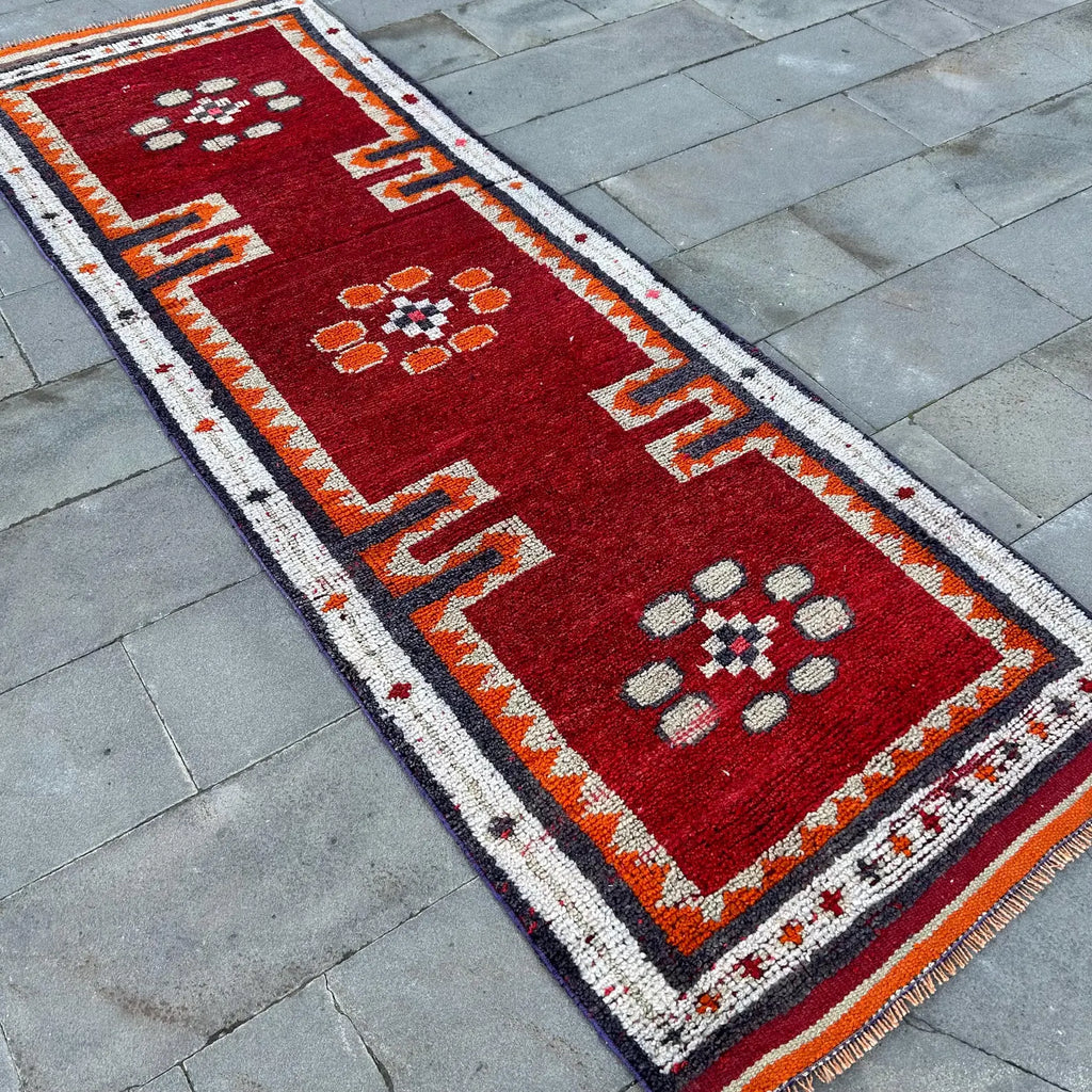 Vintage Turkish Runner Rug 3.2 x 9.6 ft