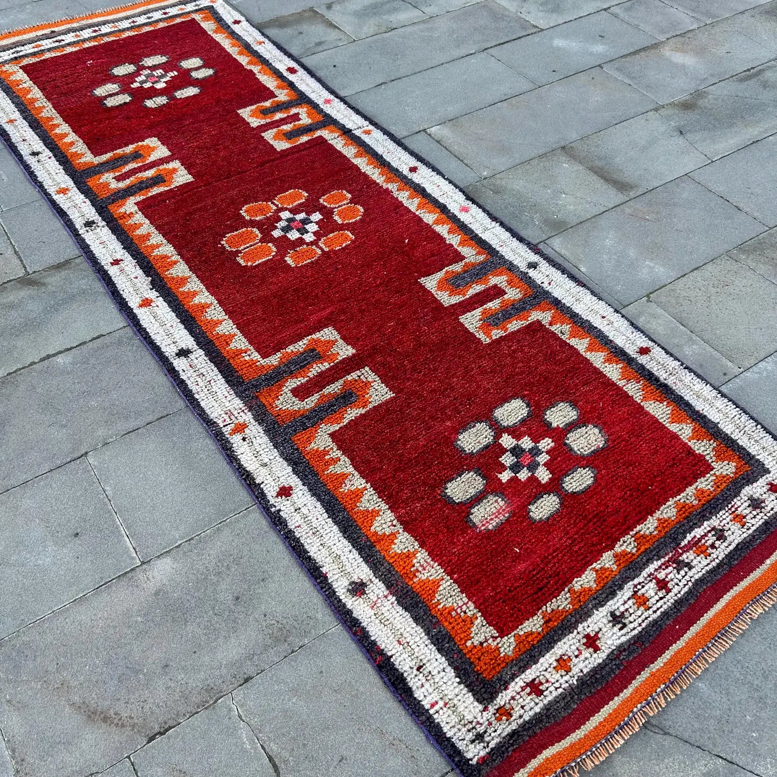 Vintage Turkish Runner Rug 3.2 x 9.6 ft