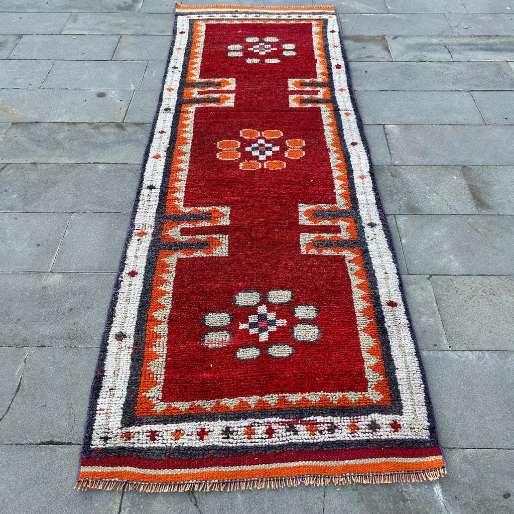 Vintage Turkish Runner Rug 3.2 x 9.6 ft
