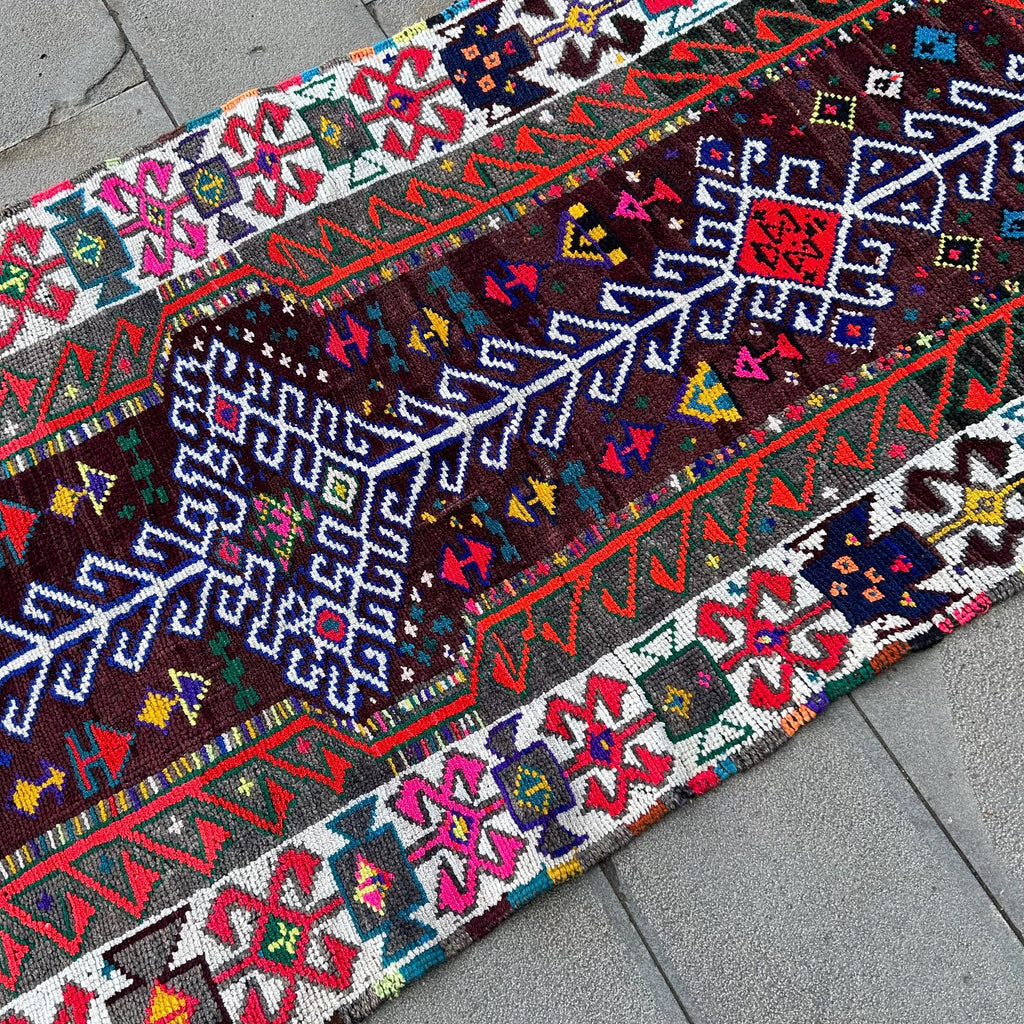 Vintage Turkish Runner Rug 3.5 x 7.4 ft