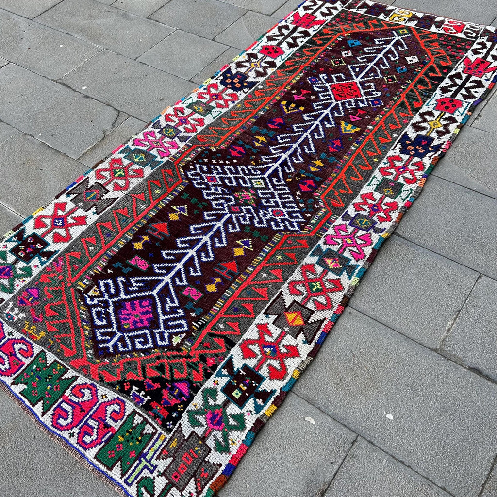 Vintage Turkish Runner Rug 3.5 x 7.4 ft