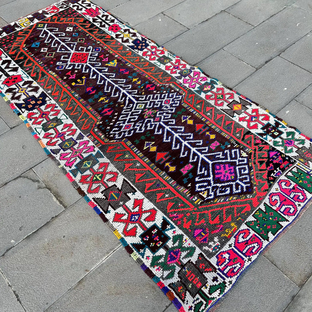 Vintage Turkish Runner Rug 3.5 x 7.4 ft
