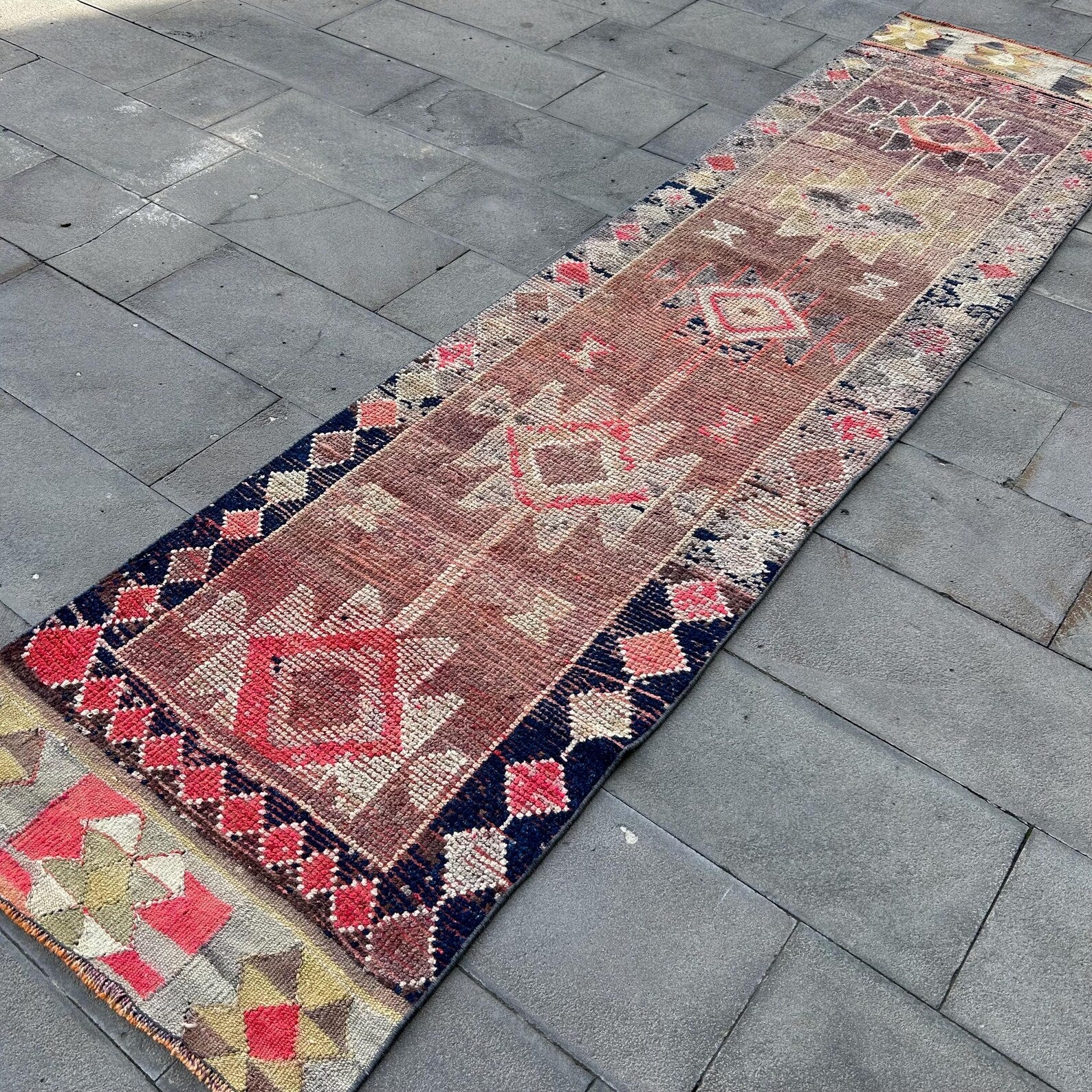 Vintage Turkish Runner Rug 2.8 x 10.7 ft